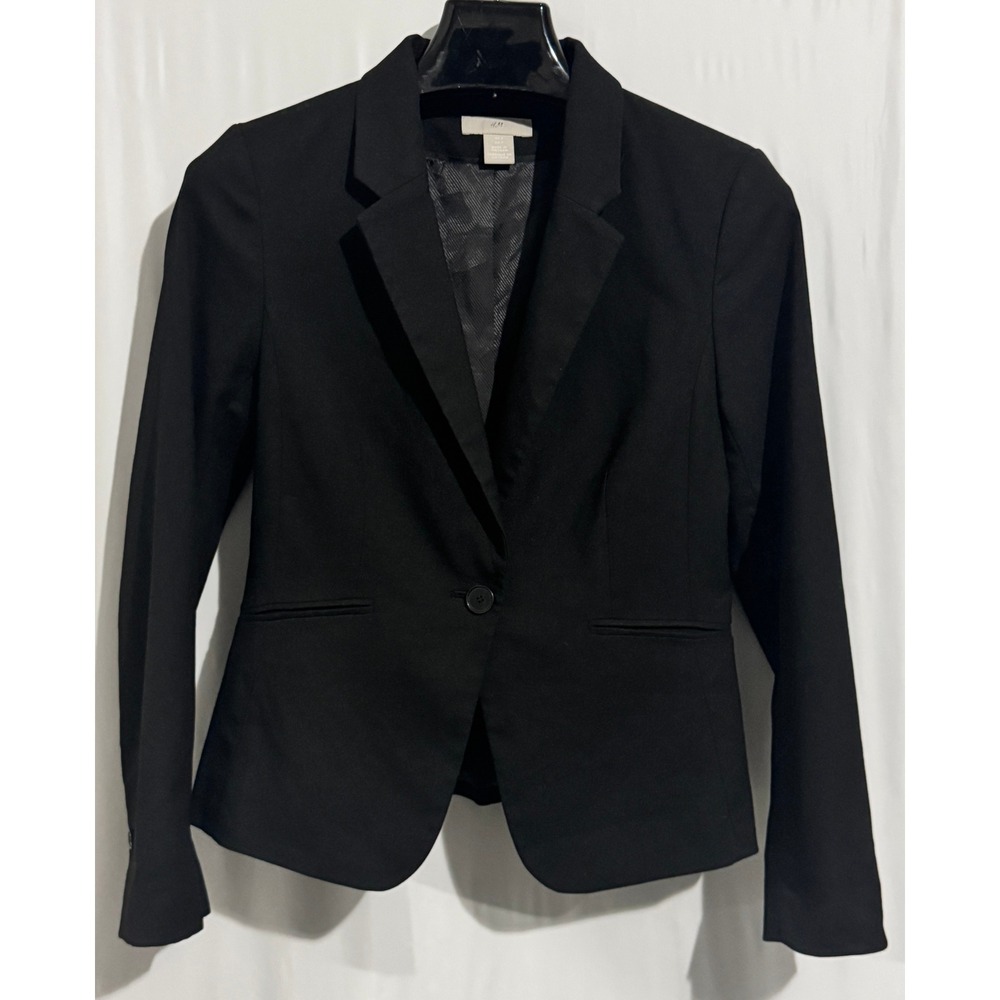 H&M Womens Black Single Button Tailored Blazer Jacket Size S Small Professional